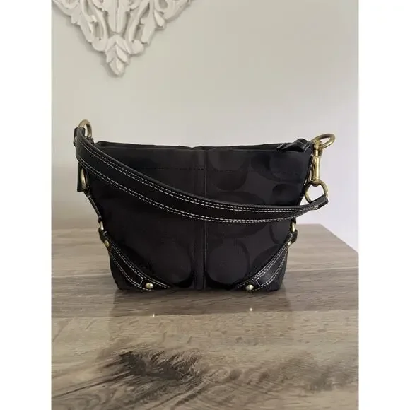 Coach Black Monogram Mini Carly Tote Bag Leather Brass y2k Vintage Signature - Picture 2 of 13